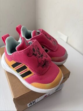 adidas Kids Bright Pink Minnie Mouse Sneakers with Yellow Accents